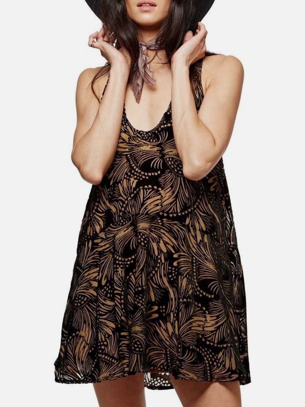 Free People Ellie Burnout Stud Uneck Velvet Mini Dress